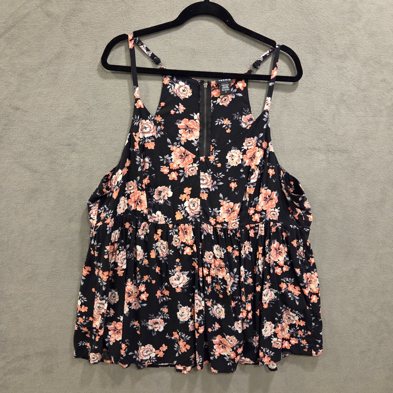 Torrid Floral Top Womens Size 3 Straps Ruffle Zipper Feminine Casual